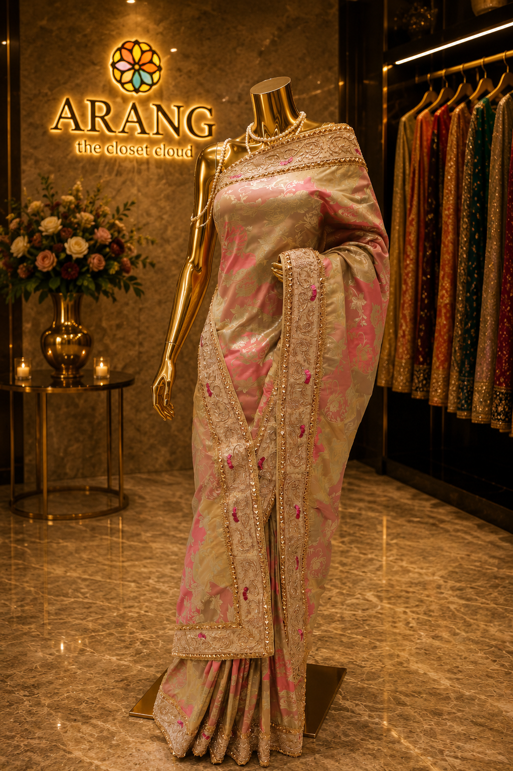 "The Rose Petals" Premium Luxury Banarasi Silk With Handcrafted Saree