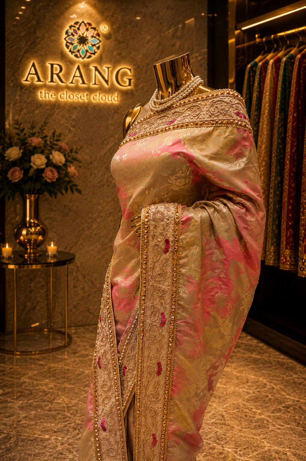 "The Rose Petals" Premium Luxury Banarasi Silk With Handcrafted Saree