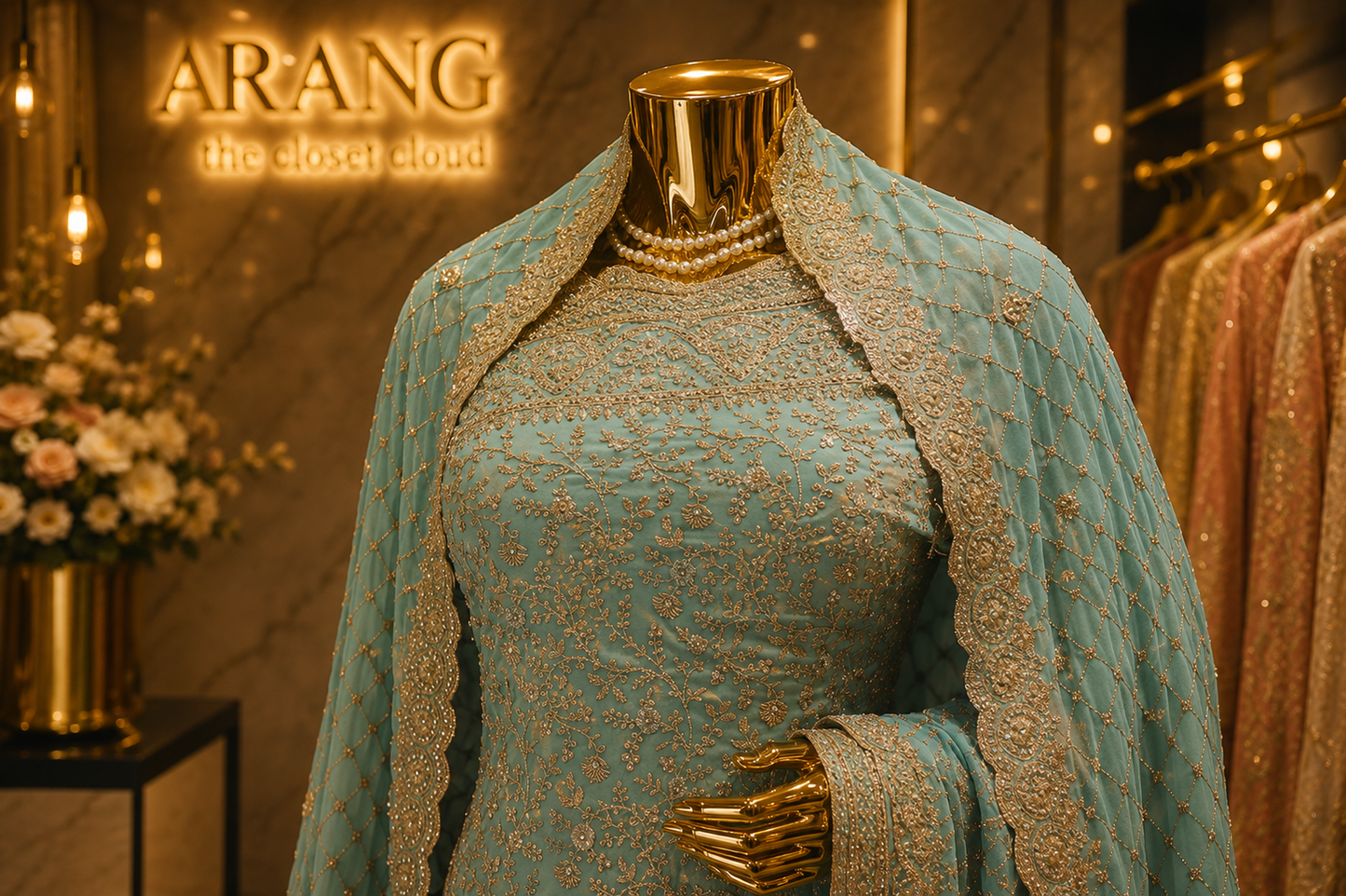 "The Pastel Aquamarine" Bridal Saree with Veil