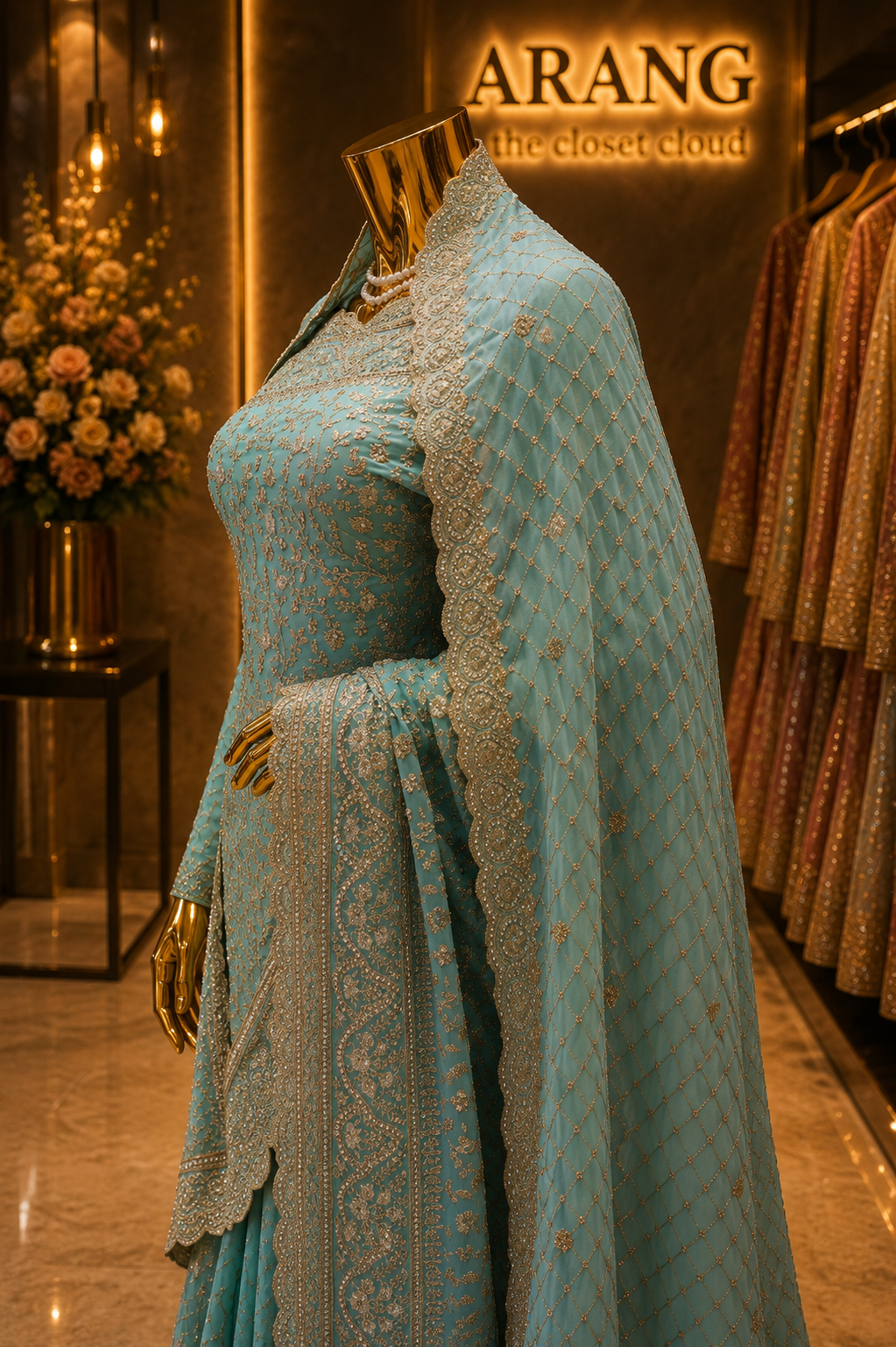 "The Pastel Aquamarine" Bridal Saree with Veil