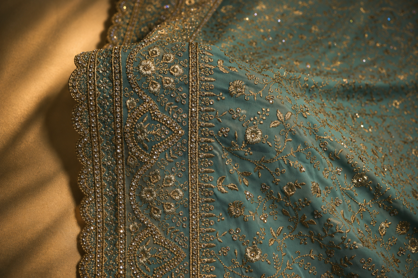 "The Pastel Aquamarine" Bridal Saree with Veil