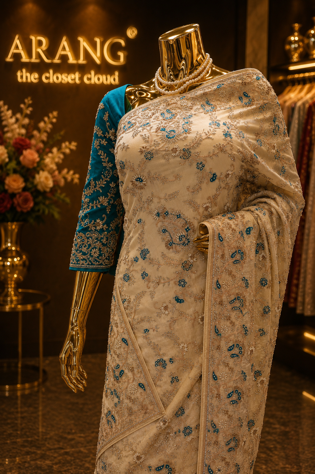 “The Floral White" Premium Luxury Wedding Wear Saree