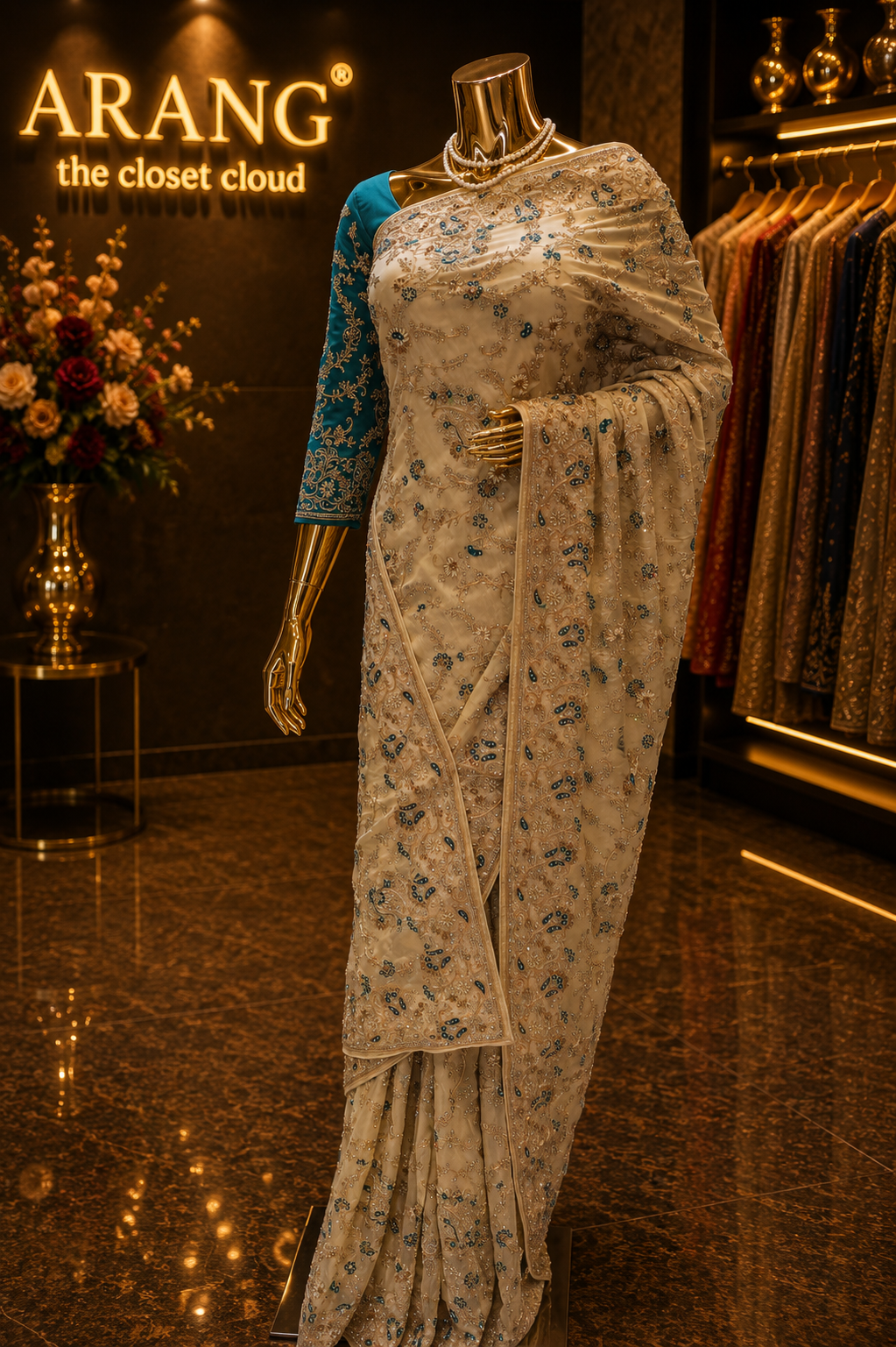 “The Floral White" Premium Luxury Wedding Wear Saree