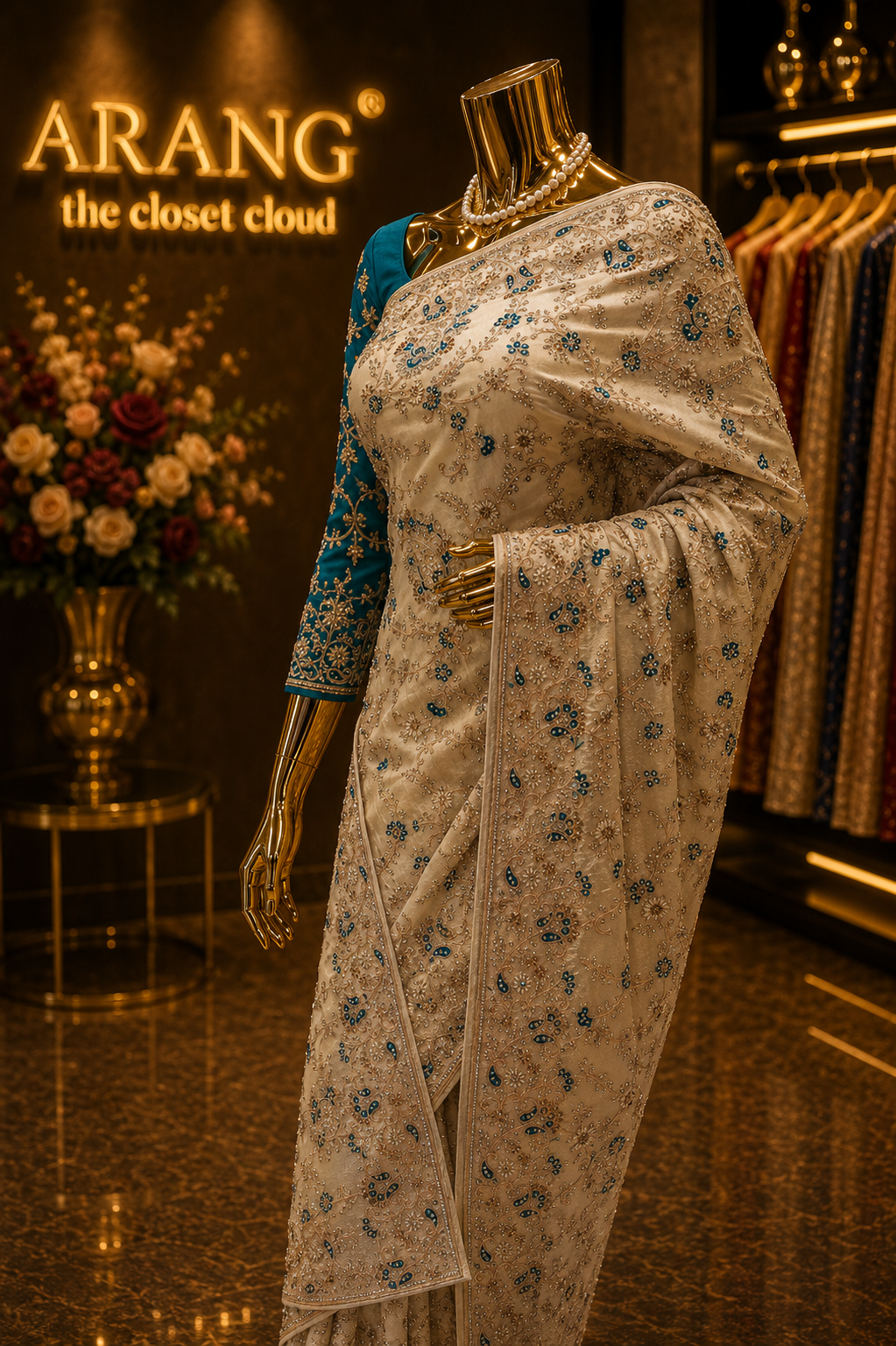 “The Floral White" Premium Luxury Wedding Wear Saree