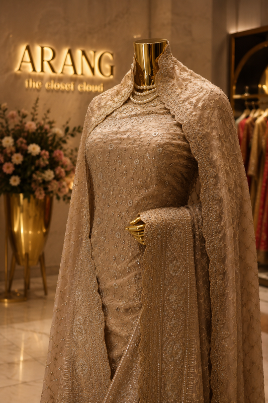 “The Royal Rose Gold” Premium Designer Saree with Veil