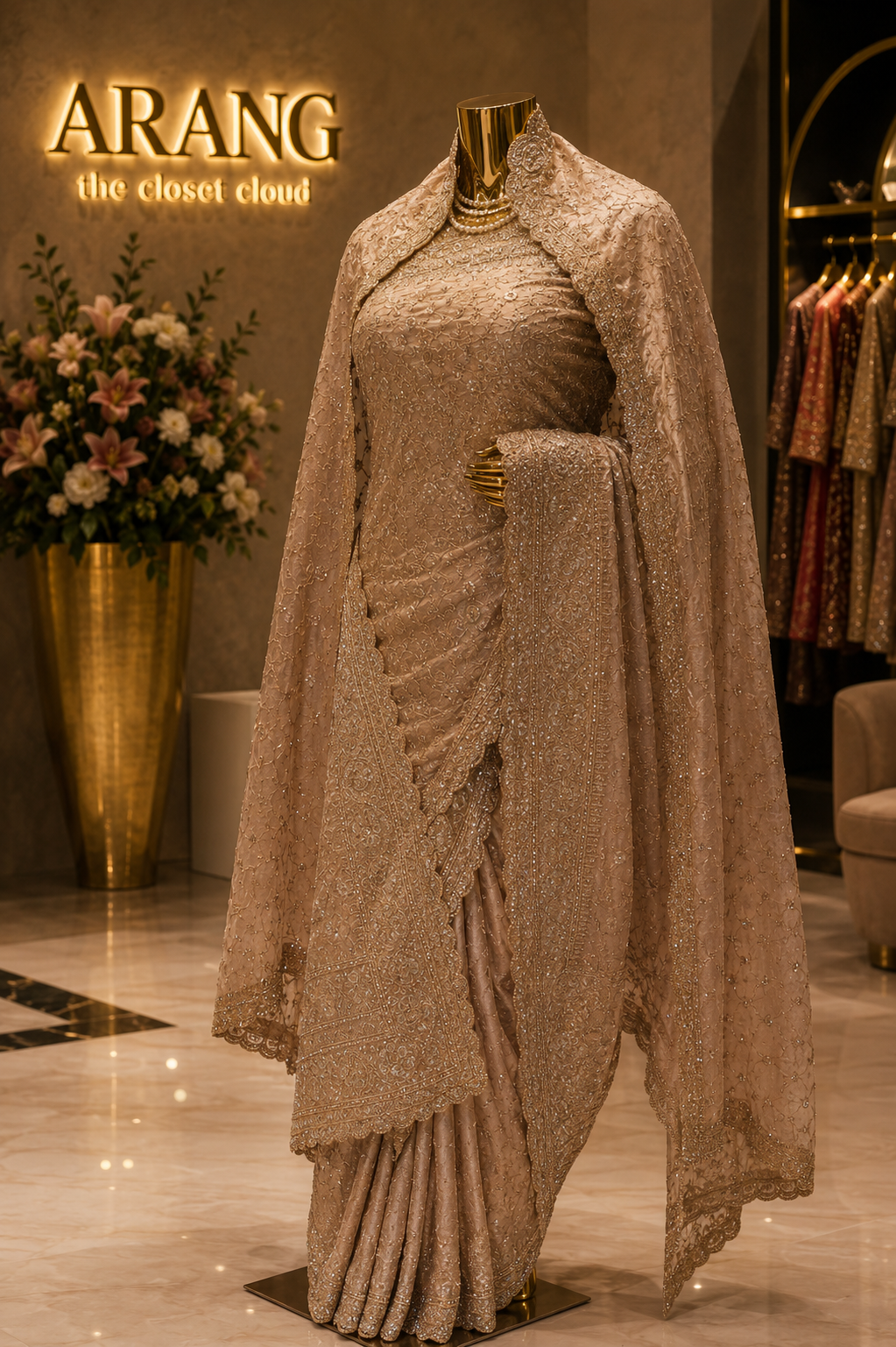 “The Royal Rose Gold” Premium Designer Saree with Veil