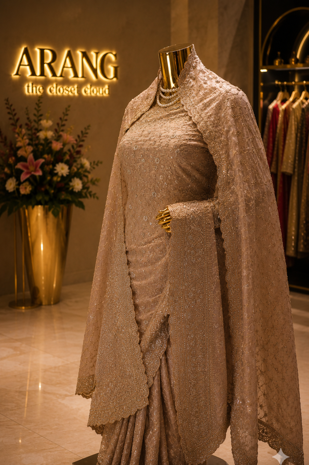 “The Royal Rose Gold” Premium Designer Saree with Veil