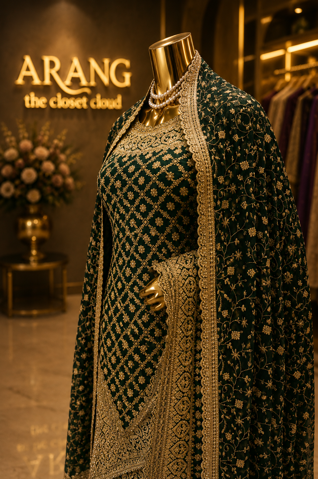“The Regal Emerald Green” Premium Designer Saree with Veil