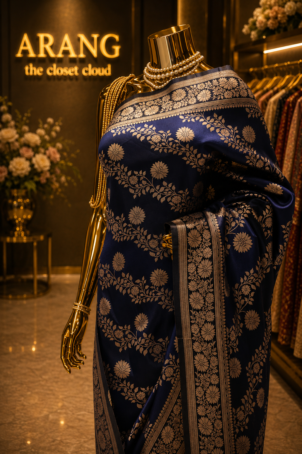 "The Royal Midnight Blue" Premium Pure Banarasi Malai Silk Saree