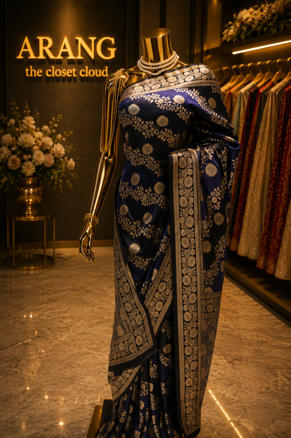 "The Royal Midnight Blue" Premium Pure Banarasi Malai Silk Saree