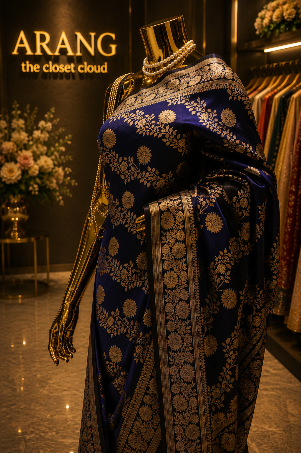 "The Royal Midnight Blue" Premium Pure Banarasi Malai Silk Saree