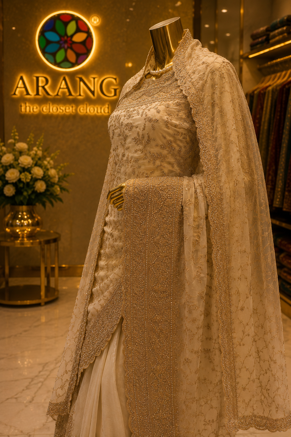 “The Delicate Off-White” Premium Designer Saree with Veil