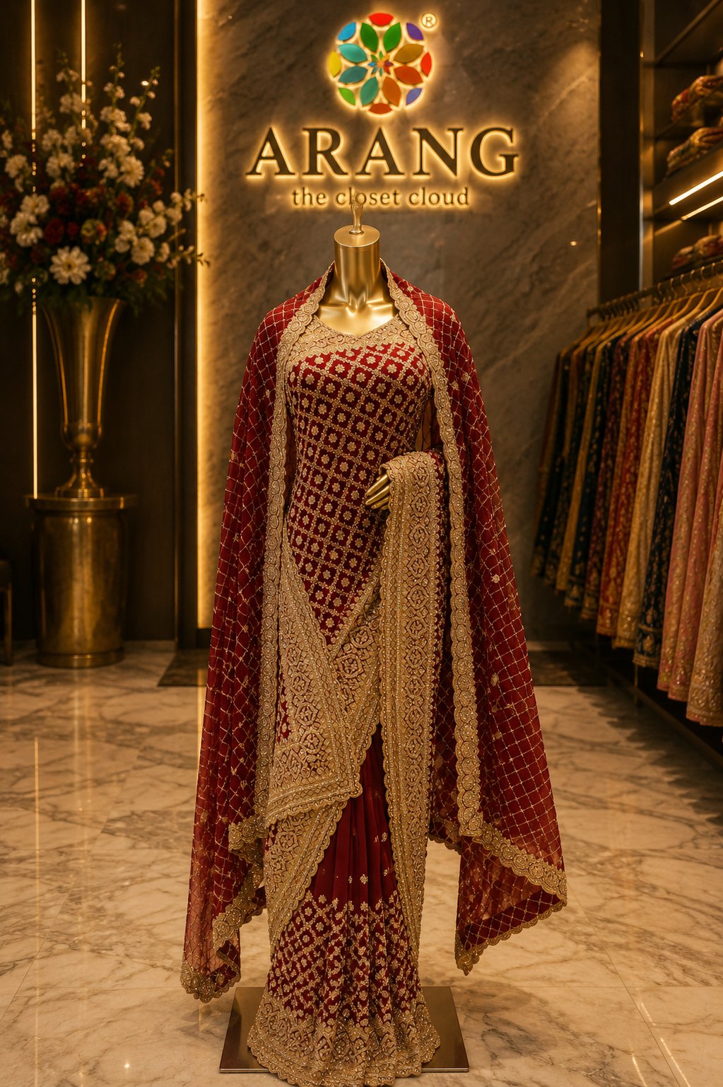 “The Royal Maroon” Premium Designer Saree with Veil