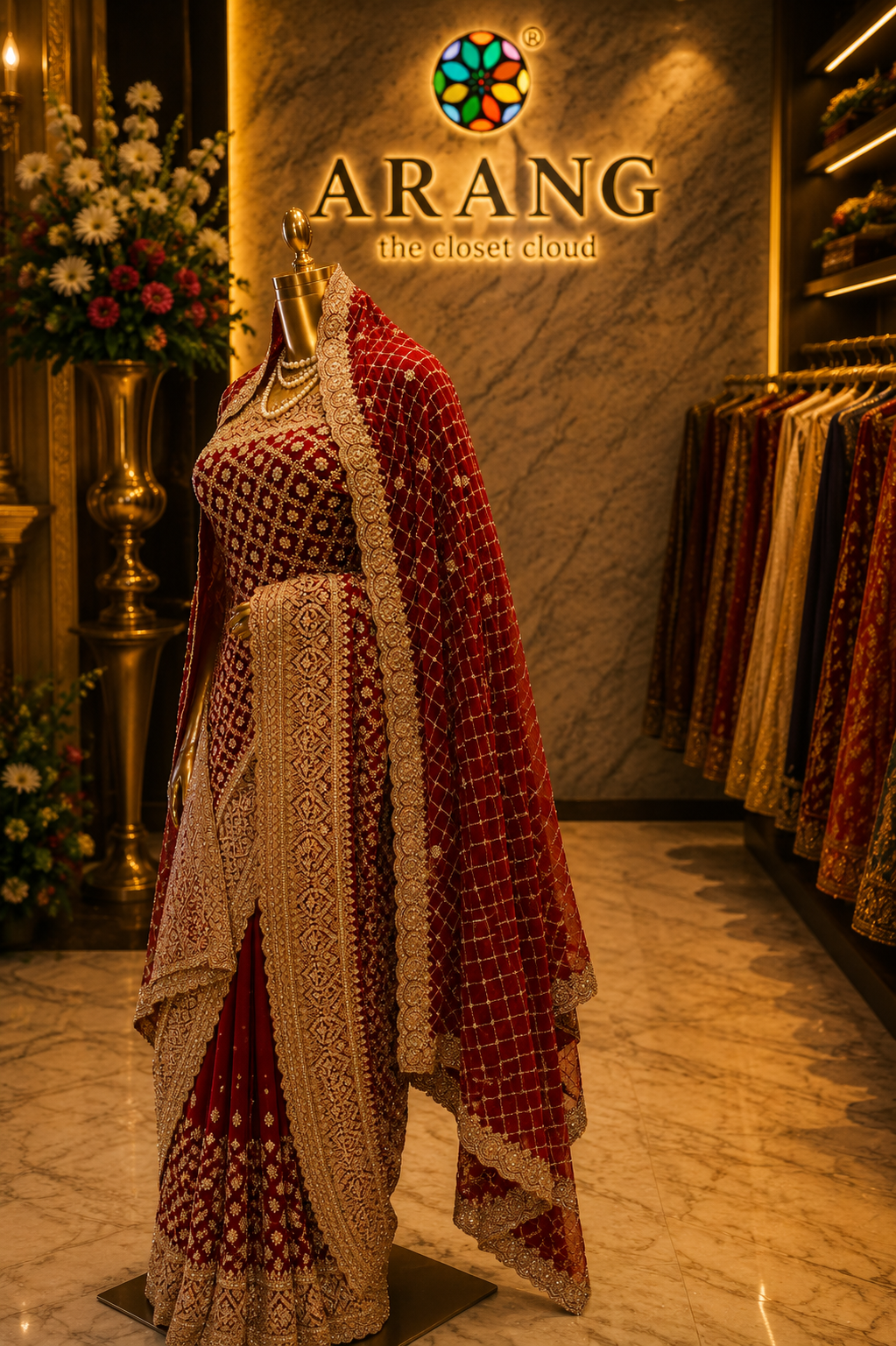 “The Royal Maroon” Premium Designer Saree with Veil