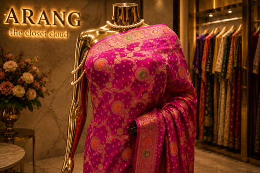 "The Rani Pink" Premium Banarasi Bandhej Chiffon Saree