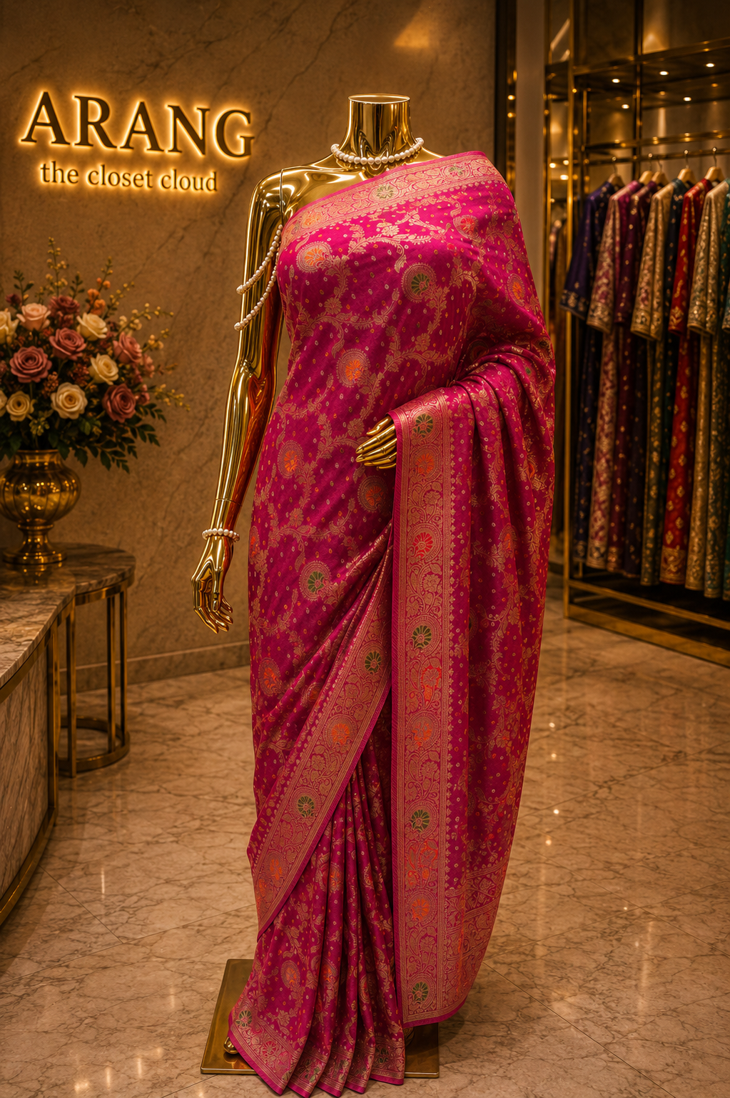 "The Rani Pink" Premium Banarasi Bandhej Chiffon Saree