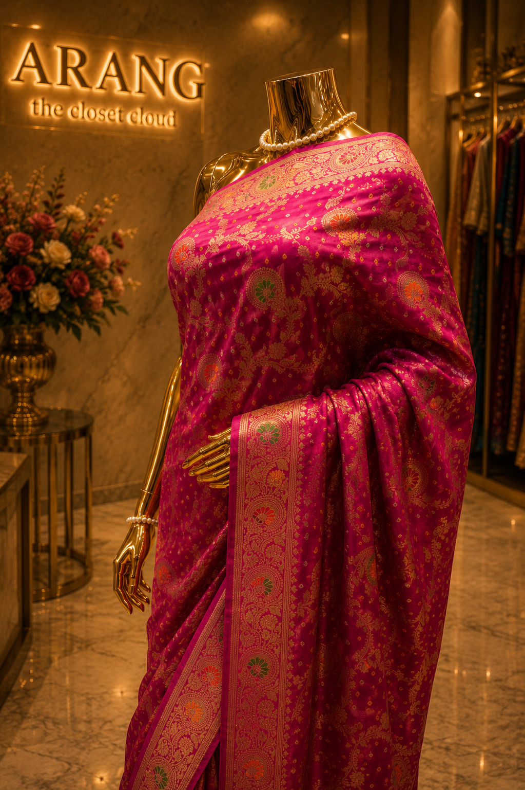 "The Rani Pink" Premium Banarasi Bandhej Chiffon Saree