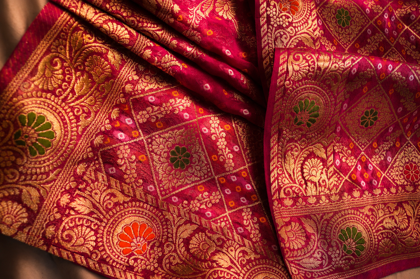"The Rani Pink" Premium Banarasi Bandhej Chiffon Saree