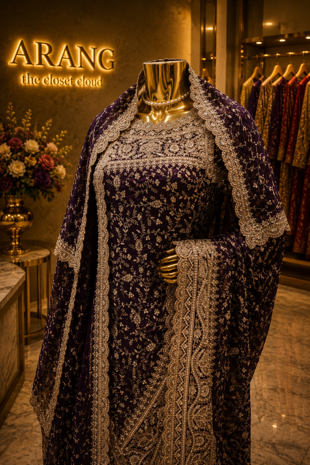 “The Deep Wine” Premium Designer Saree with Veil