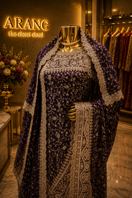 “The Deep Wine” Premium Designer Saree with Veil