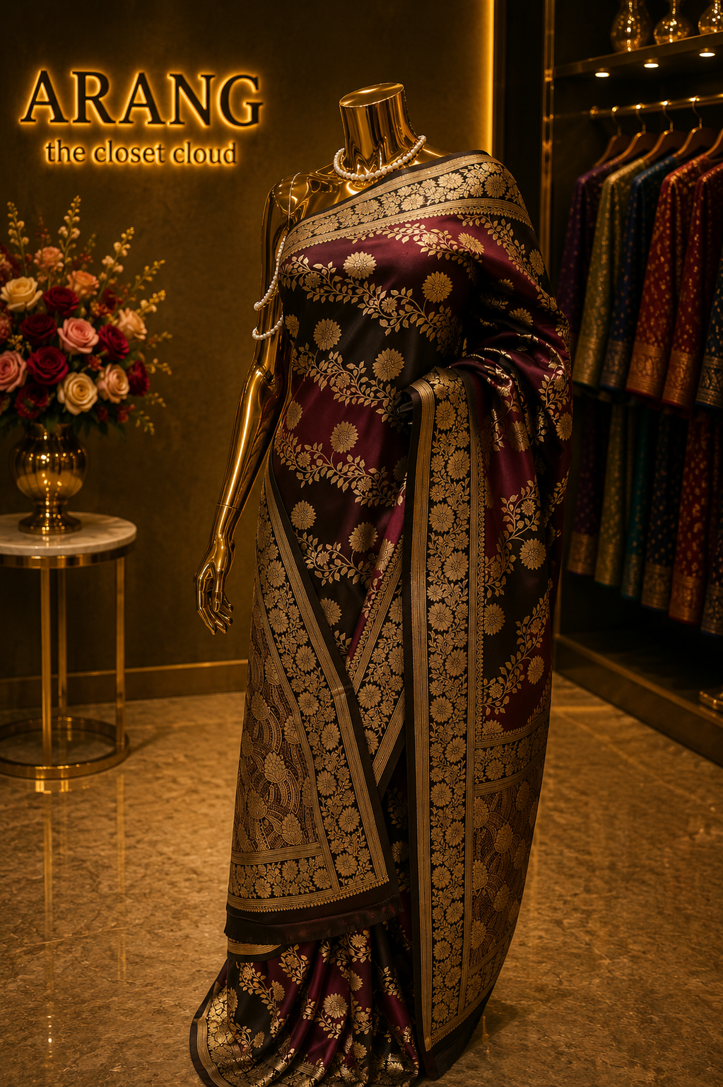 "The Deep Magenta & Coffee Brown" Premium Dual Tone Pure Banarasi Malai Silk Saree