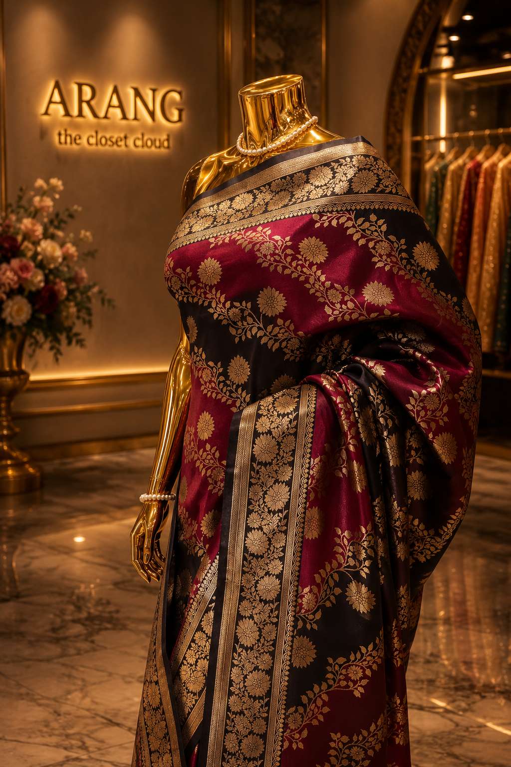 "The Deep Magenta & Coffee Brown" Premium Dual Tone Pure Banarasi Malai Silk Saree