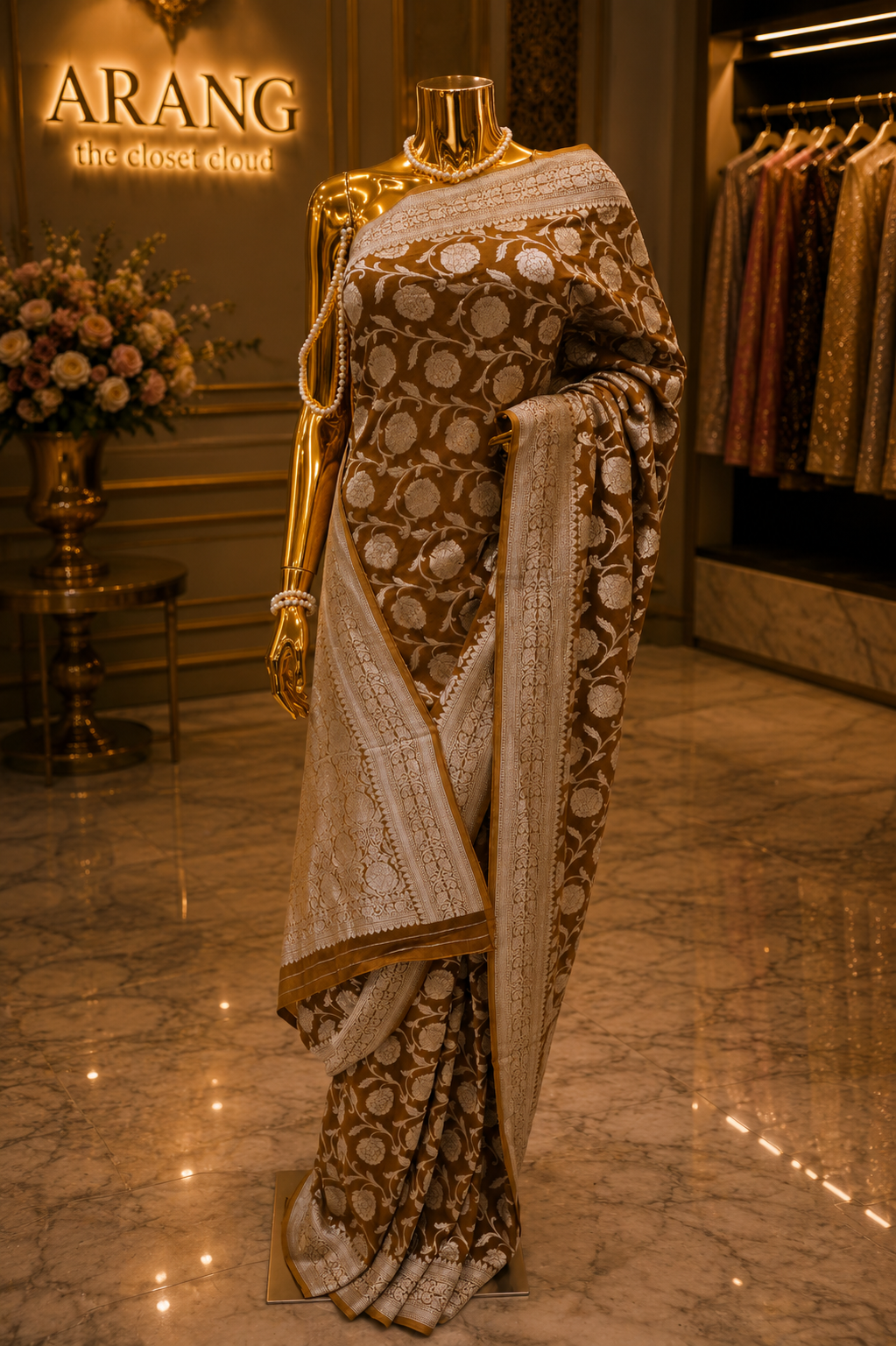 "The Mustard Gold" Premium Banarasi Chiffon Saree