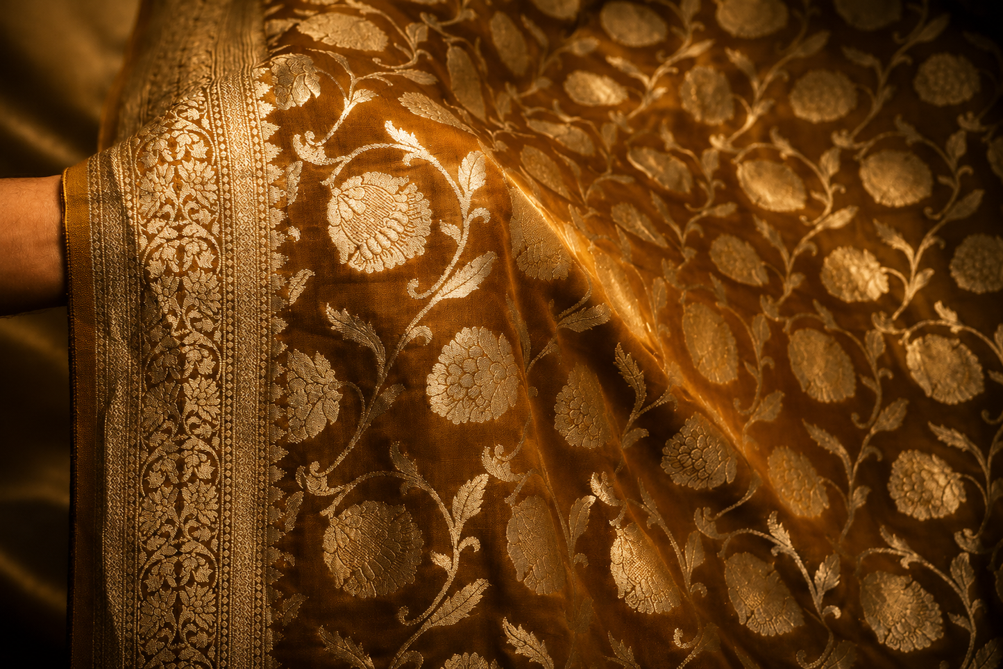 "The Mustard Gold" Premium Banarasi Chiffon Saree