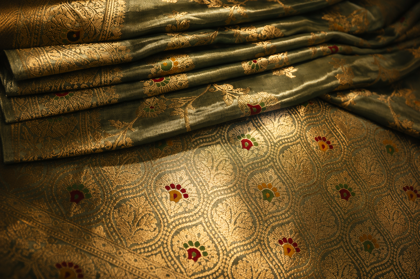 "The Pistachio Green" Premium Crystal Banarasi Silk Saree