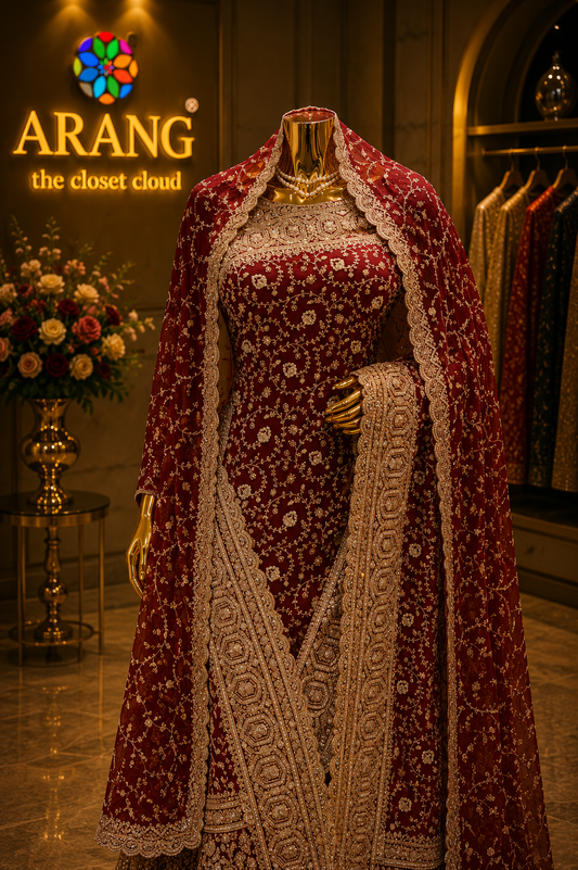 "The Royal Maroon" Premium Bridal Saree with Veil
