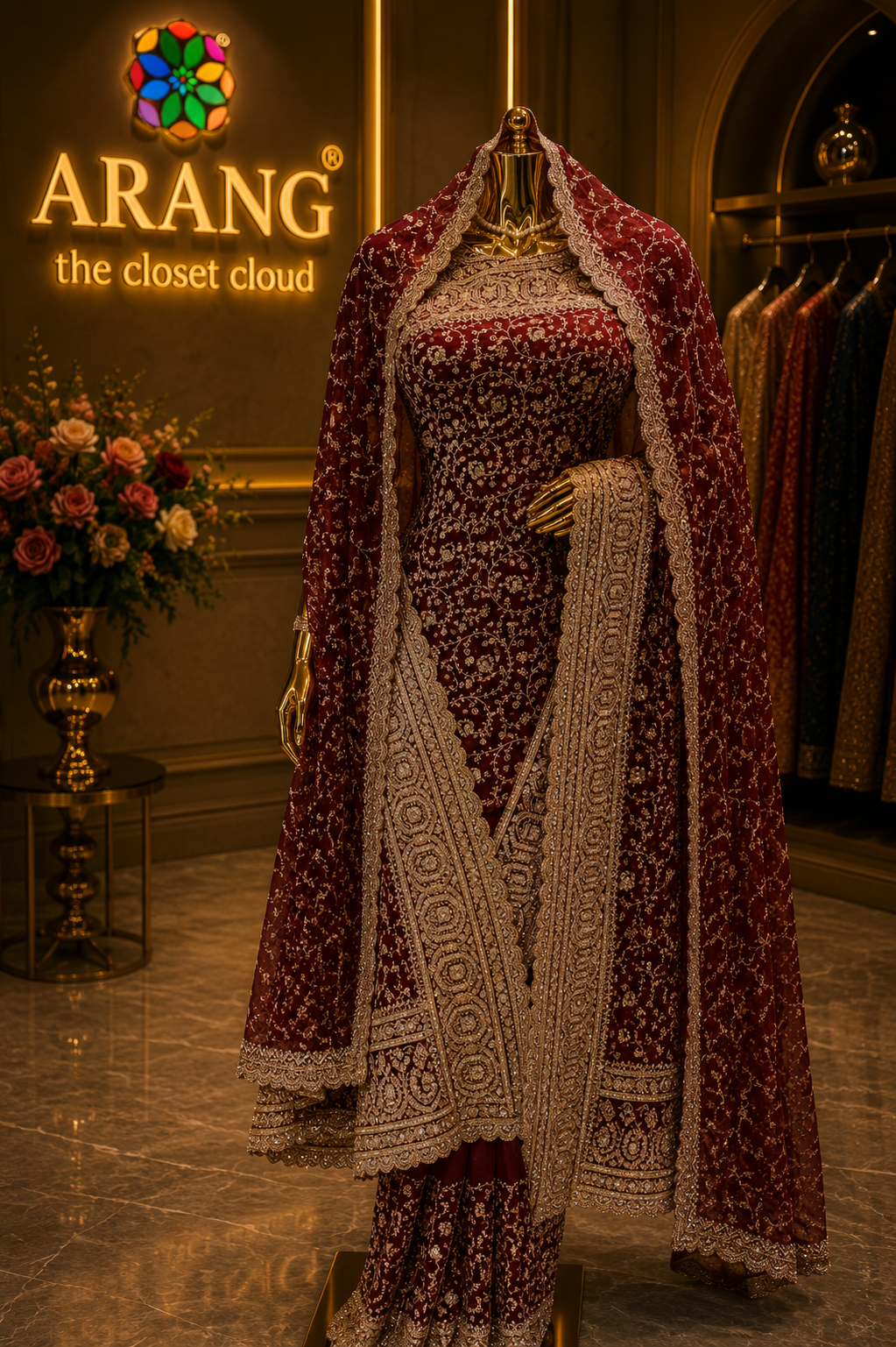 "The Royal Maroon" Premium Bridal Saree with Veil