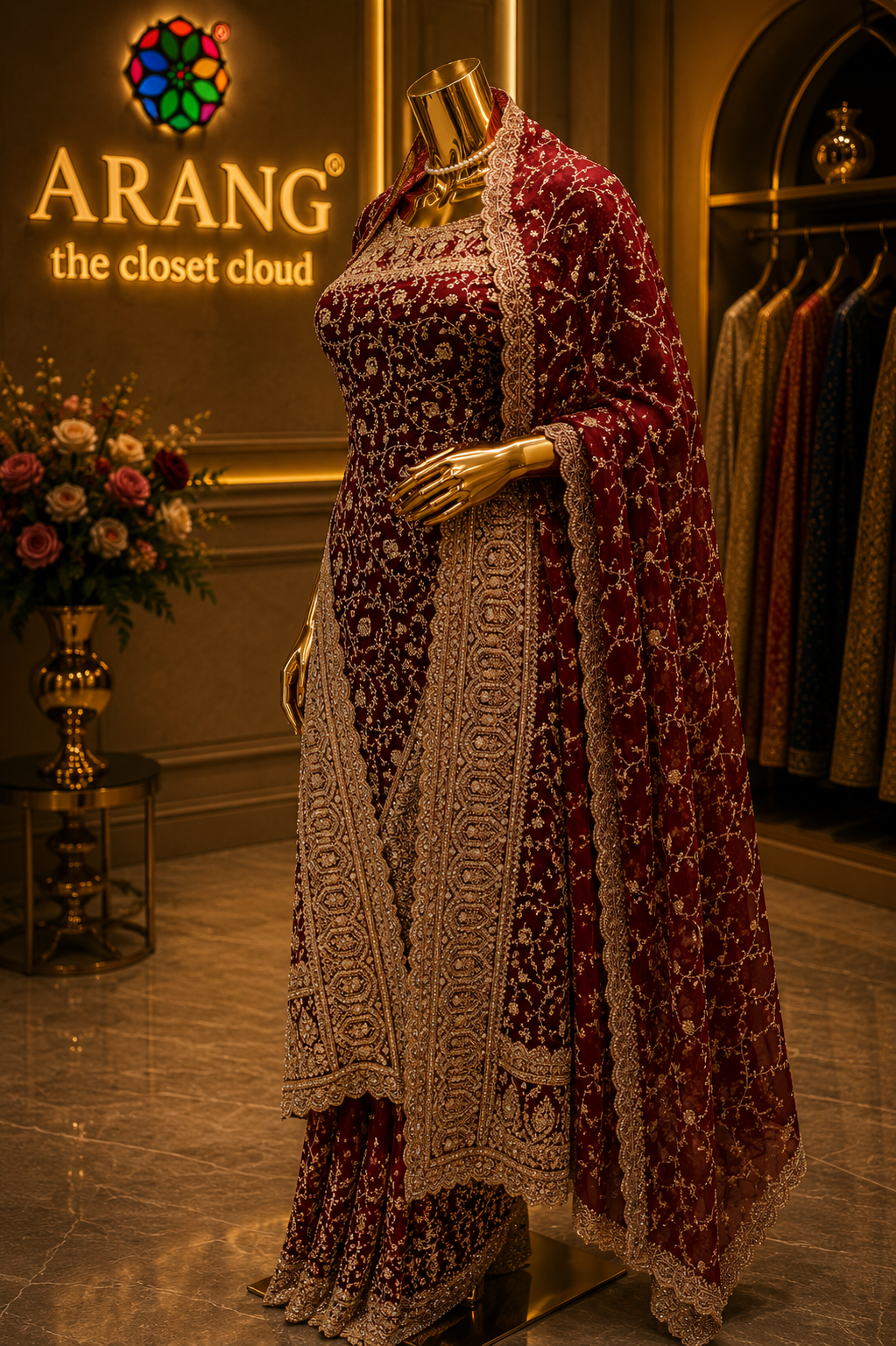 "The Royal Maroon" Premium Bridal Saree with Veil