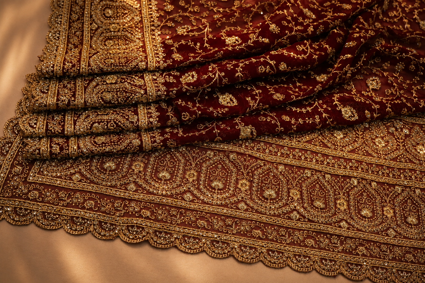 "The Royal Maroon" Premium Bridal Saree with Veil