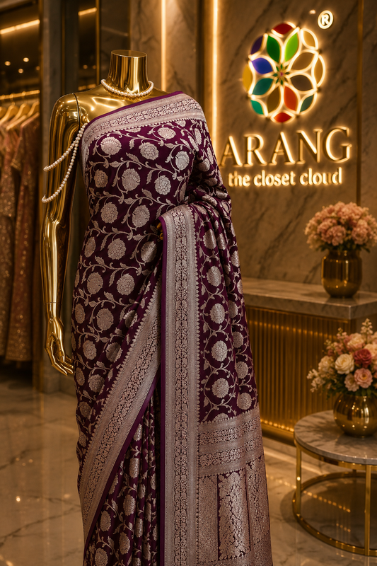 "The Burgundy" Banarasi Chiffon Saree