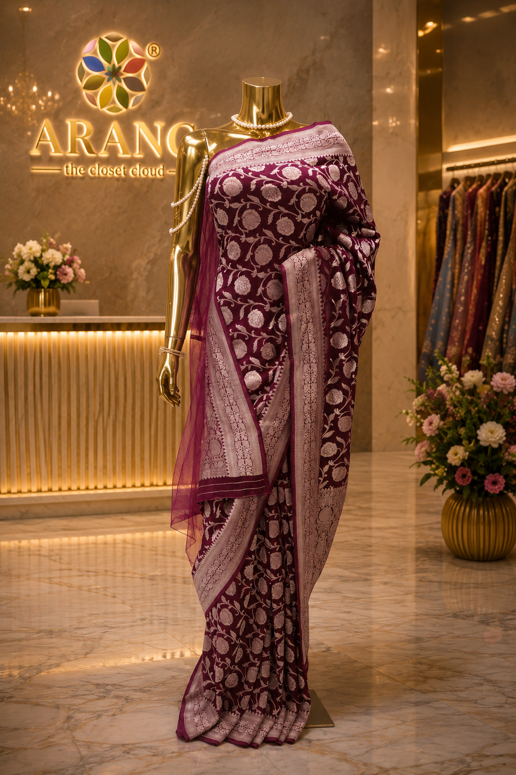 "The Burgundy" Banarasi Chiffon Saree