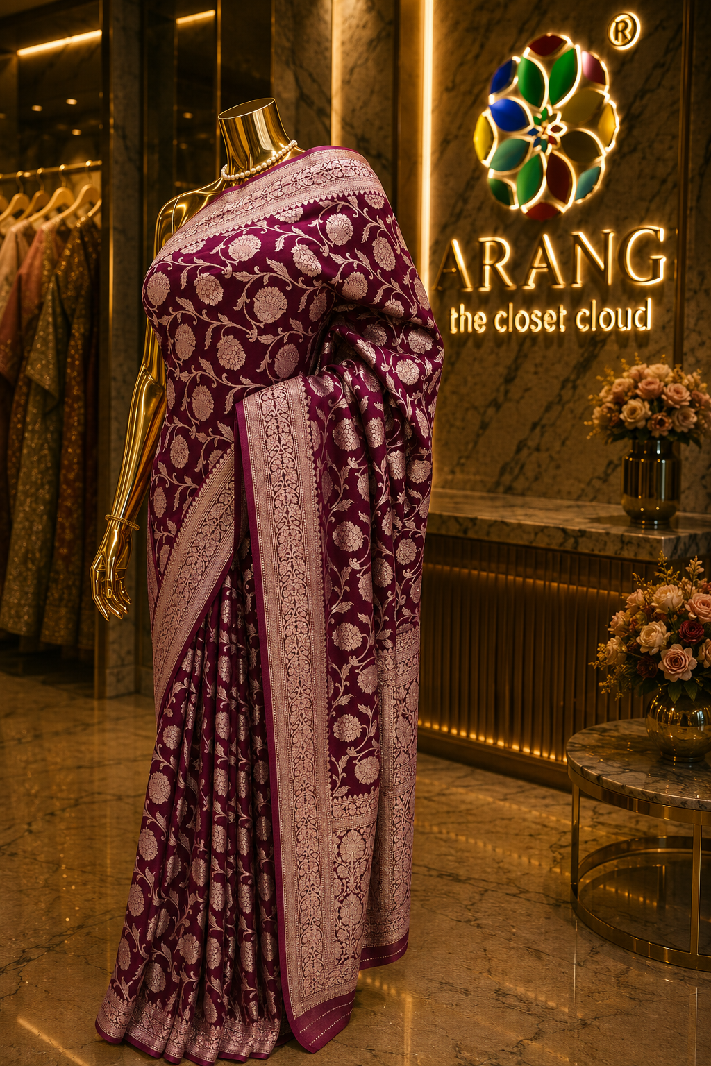 "The Burgundy" Banarasi Chiffon Saree