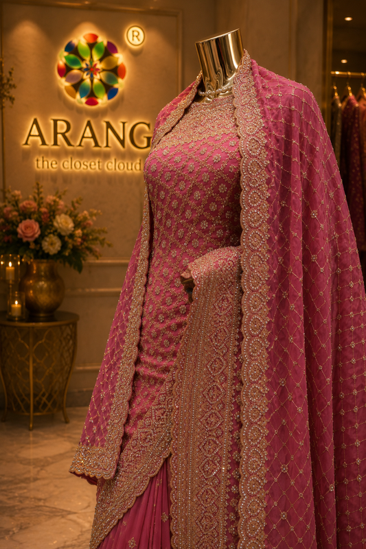 "The Pink Petals" Premium Bridal Saree with Veil