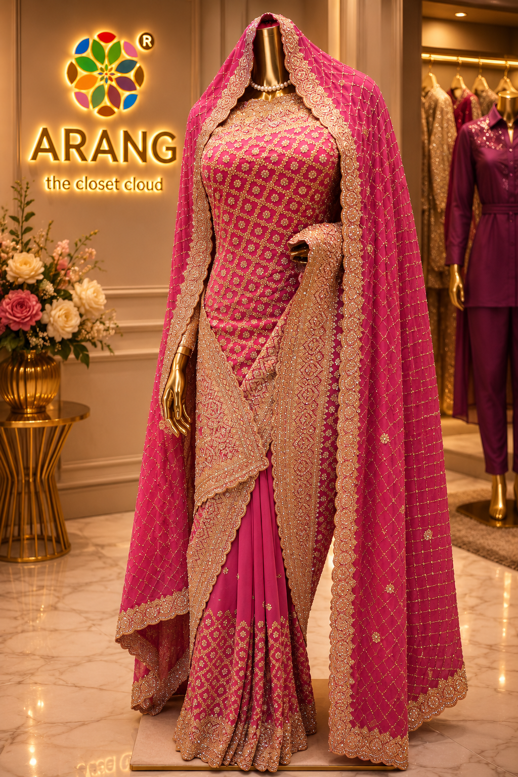 "The Pink Petals" Premium Bridal Saree with Veil