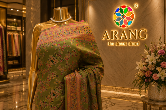 “The Royal Olive Green” Premium Kashmiri Pashmina Silk Saree