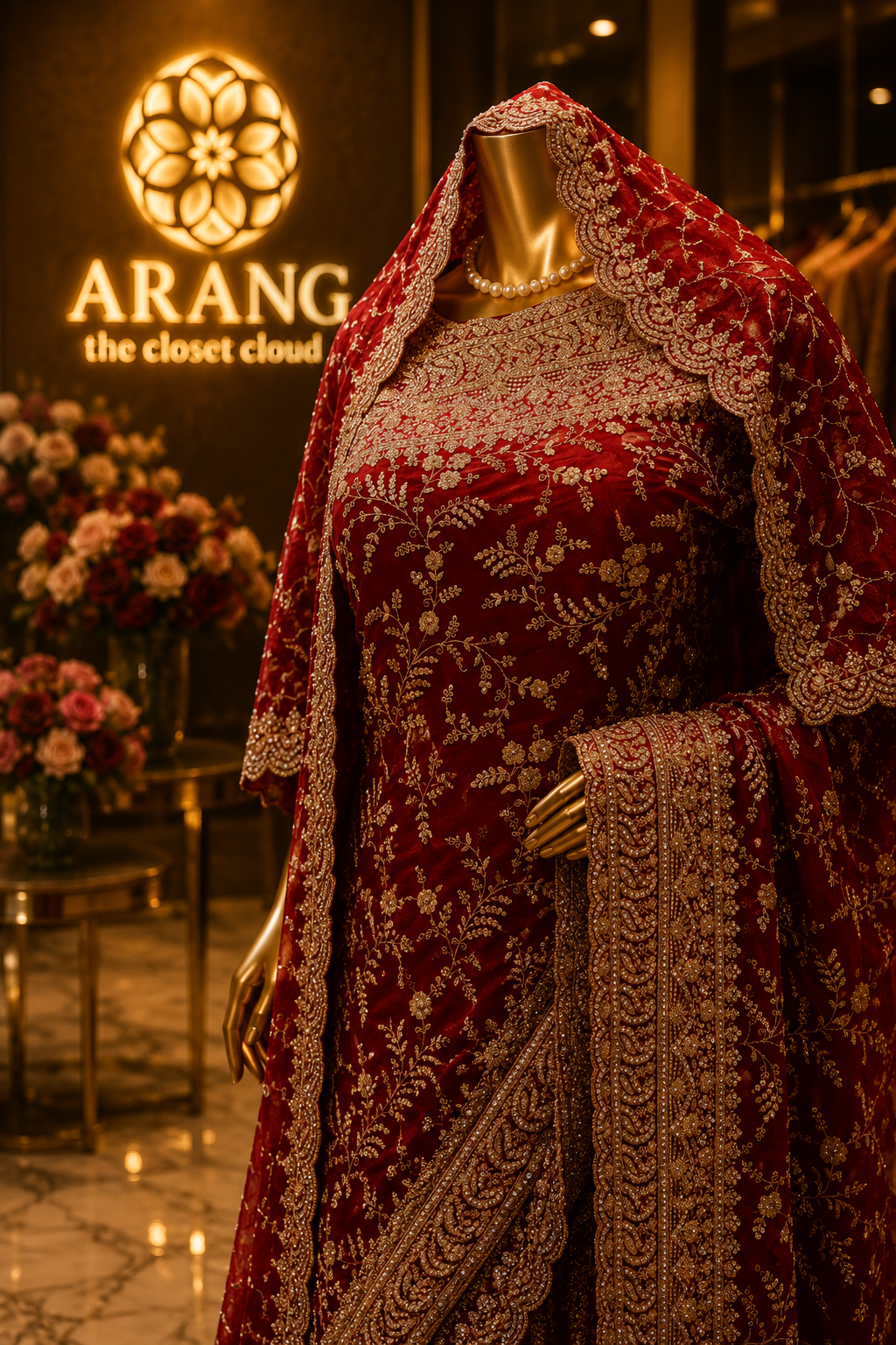 "The Persian Red" Premium Designer Saree with Veil