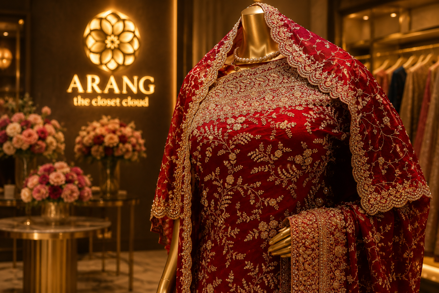 "The Persian Red" Premium Designer Saree with Veil