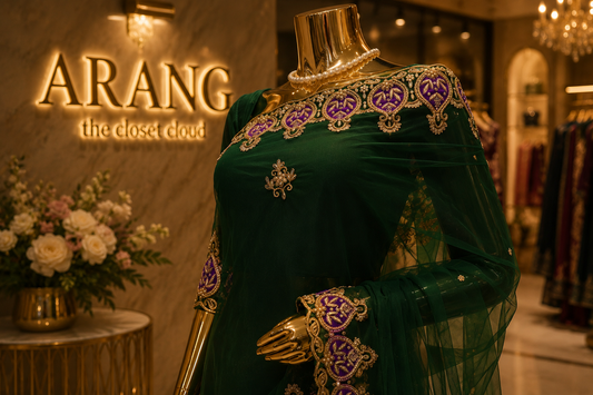 "The Midnight Green" Premium Handwork Saree on Net