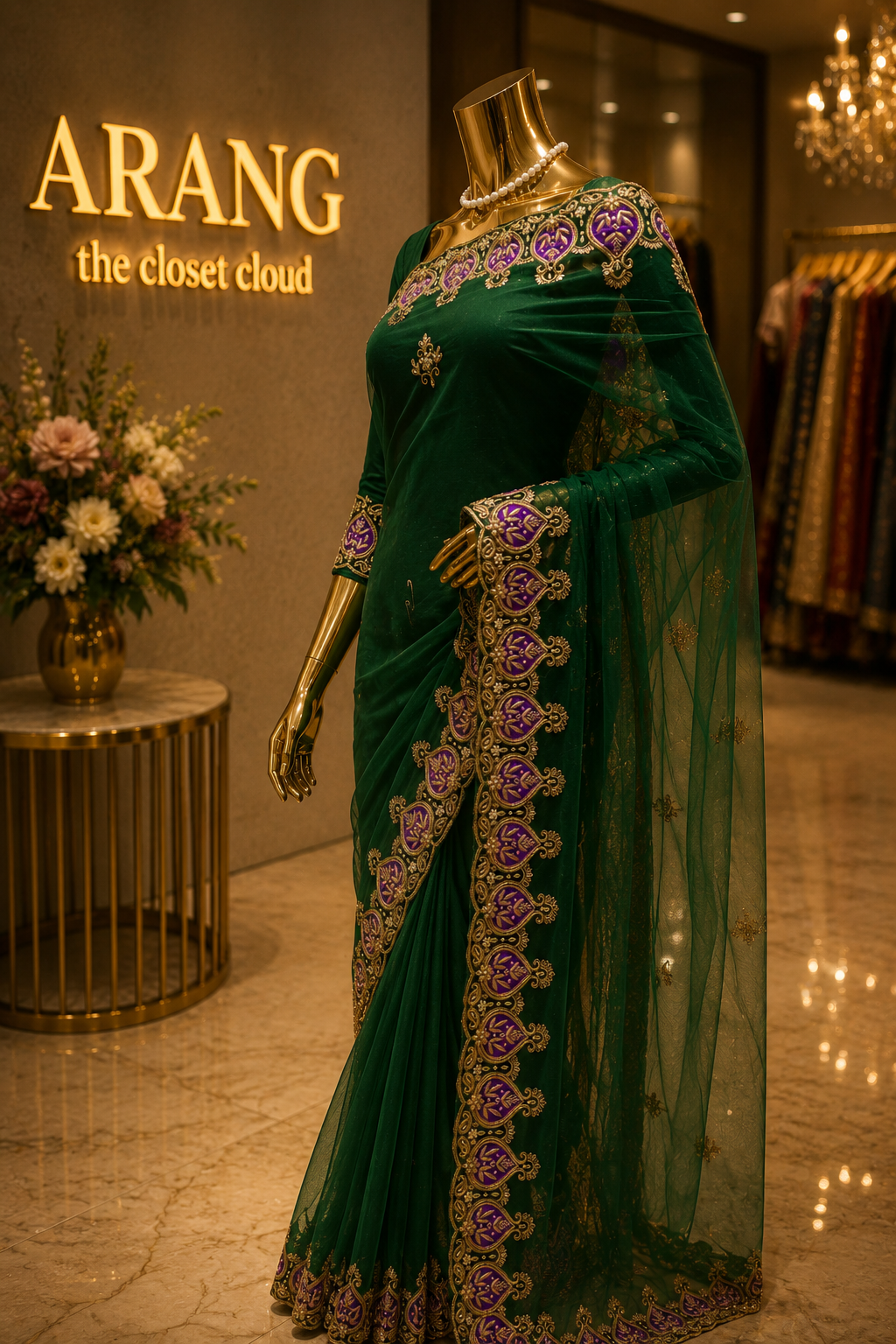 "The Midnight Green" Premium Handwork Saree on Net