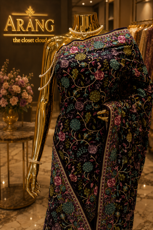 "The Wine Splash" Premium Kashmiri Parsi Gara Saree