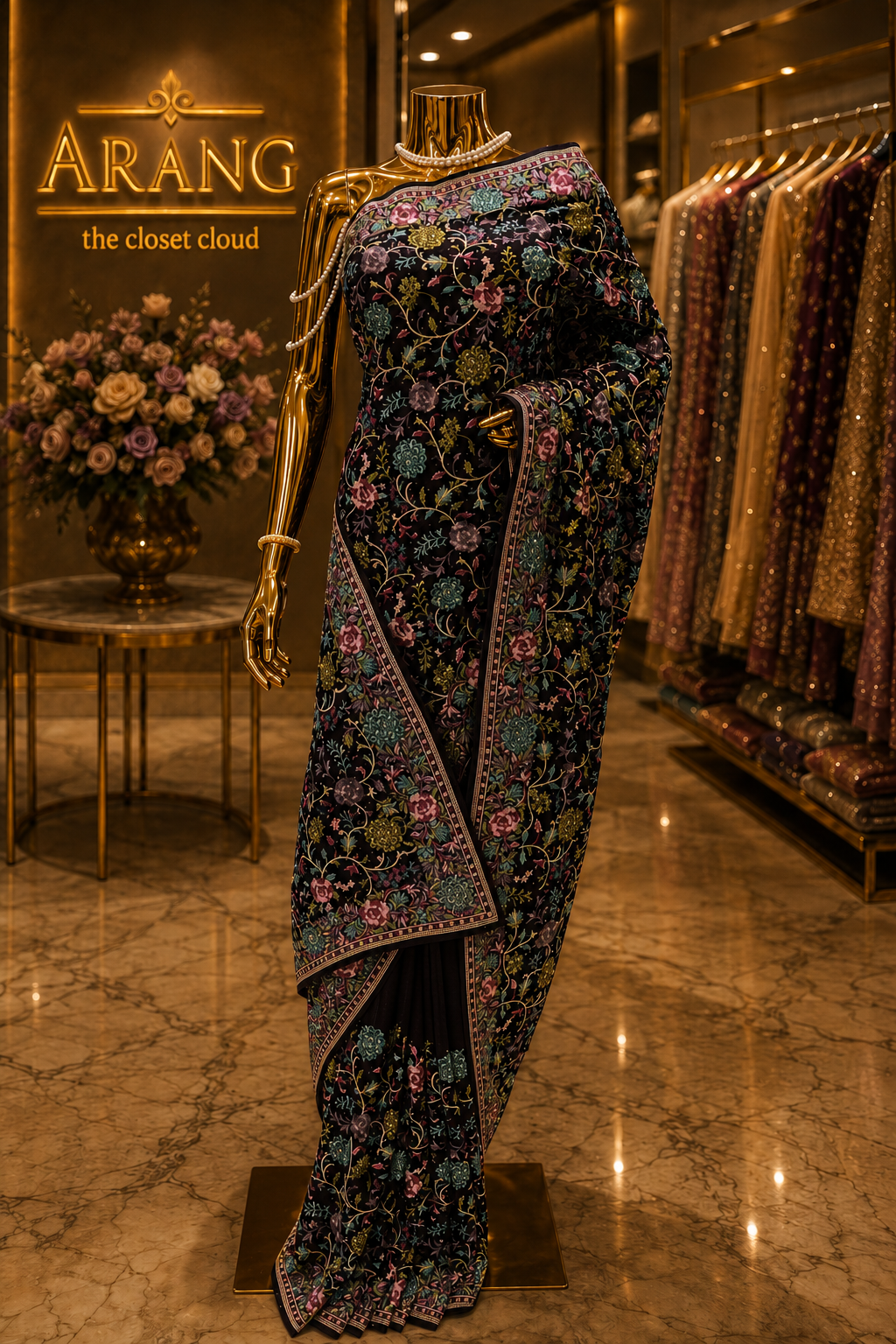 "The Wine Splash" Premium Kashmiri Parsi Gara Saree