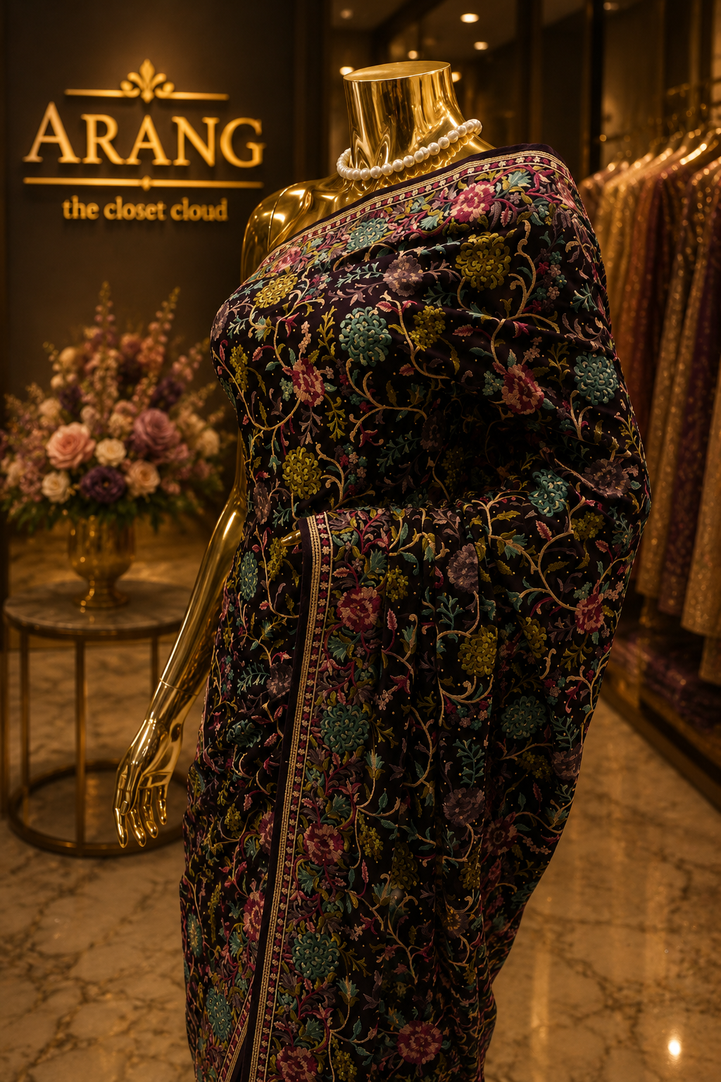 "The Wine Splash" Premium Kashmiri Parsi Gara Saree