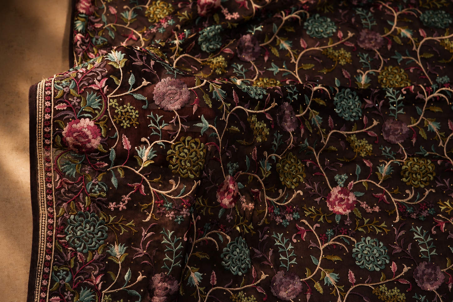 "The Wine Splash" Premium Kashmiri Parsi Gara Saree