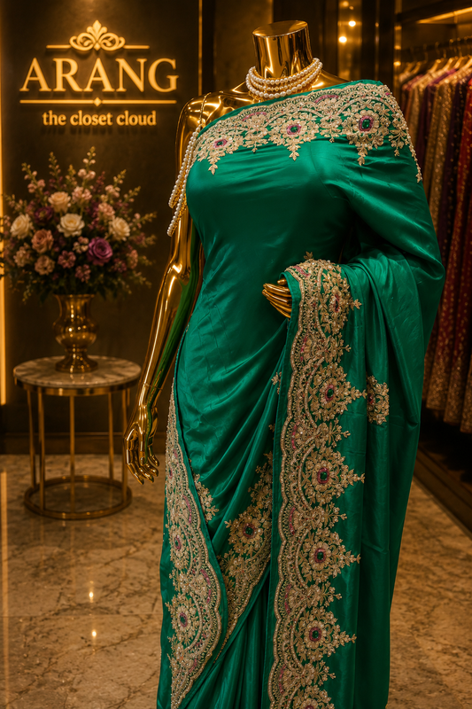"The Persian Green" Premium Designer Handcrafted Saree