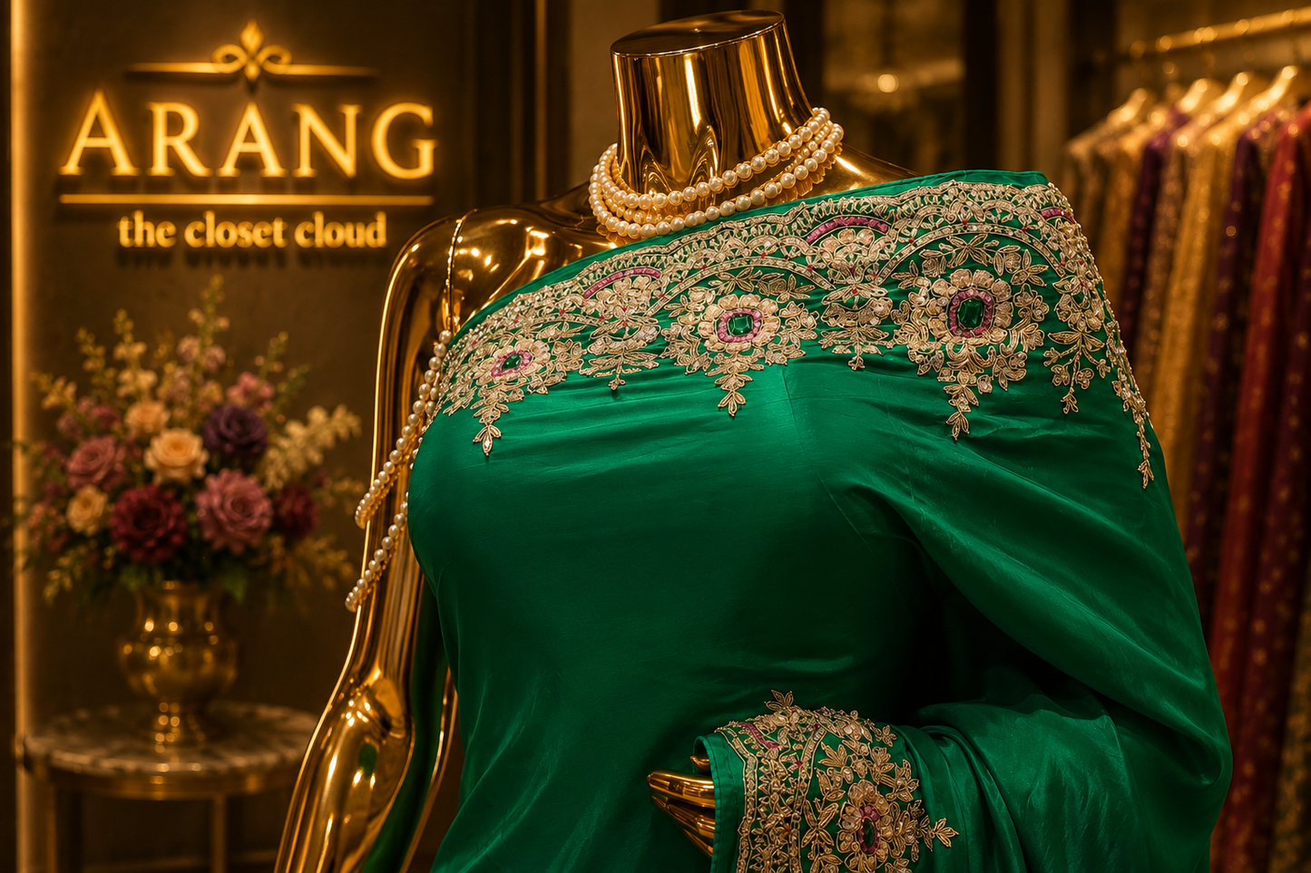 "The Persian Green" Premium Designer Handcrafted Saree