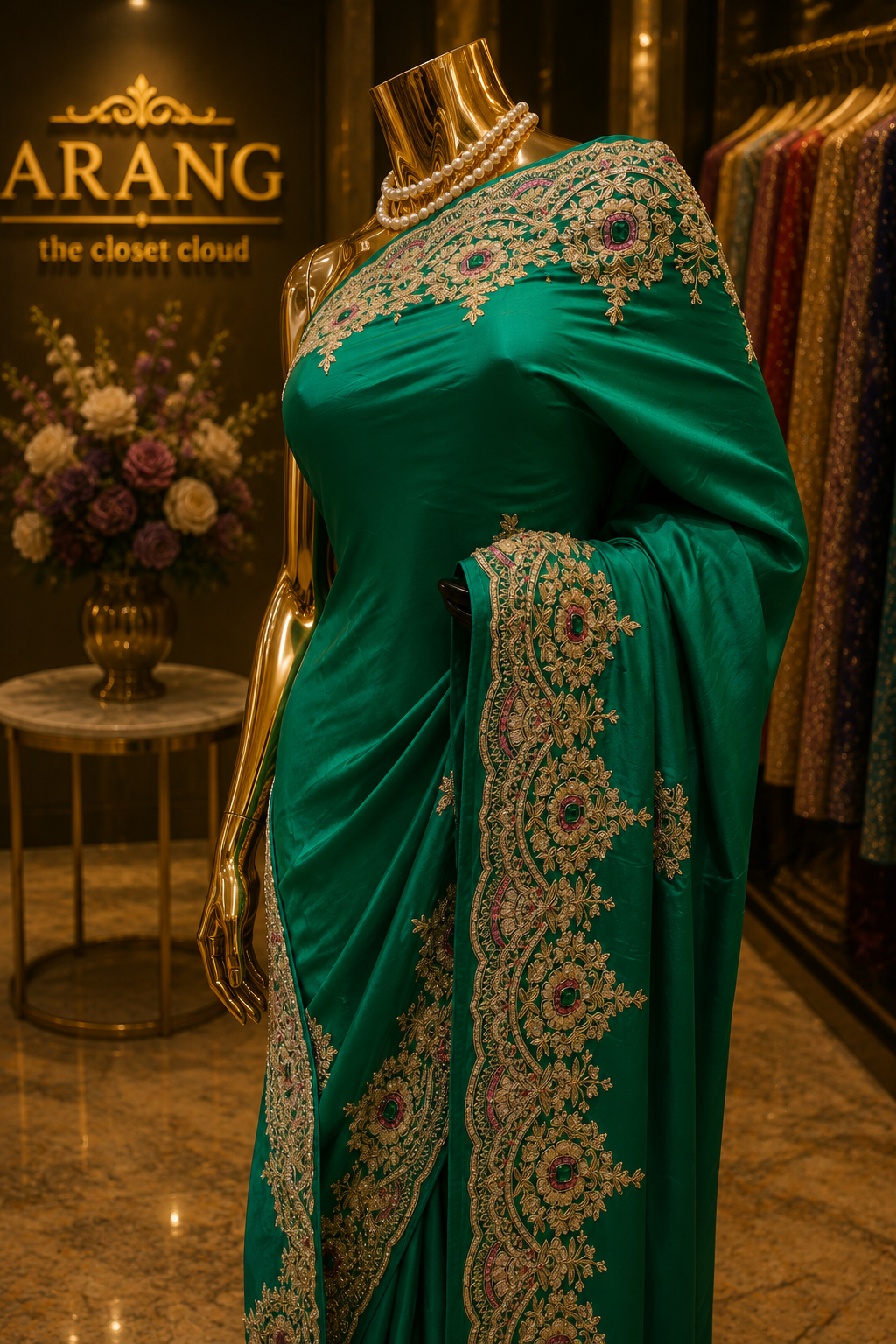 "The Persian Green" Premium Designer Handcrafted Saree